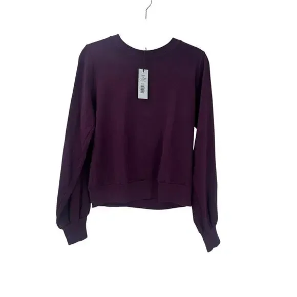 Michael Stars Mac Puff Sleeve Crew Neck Pullover Sweatshirt Plum Size OS NWT - Picture 4 of 11